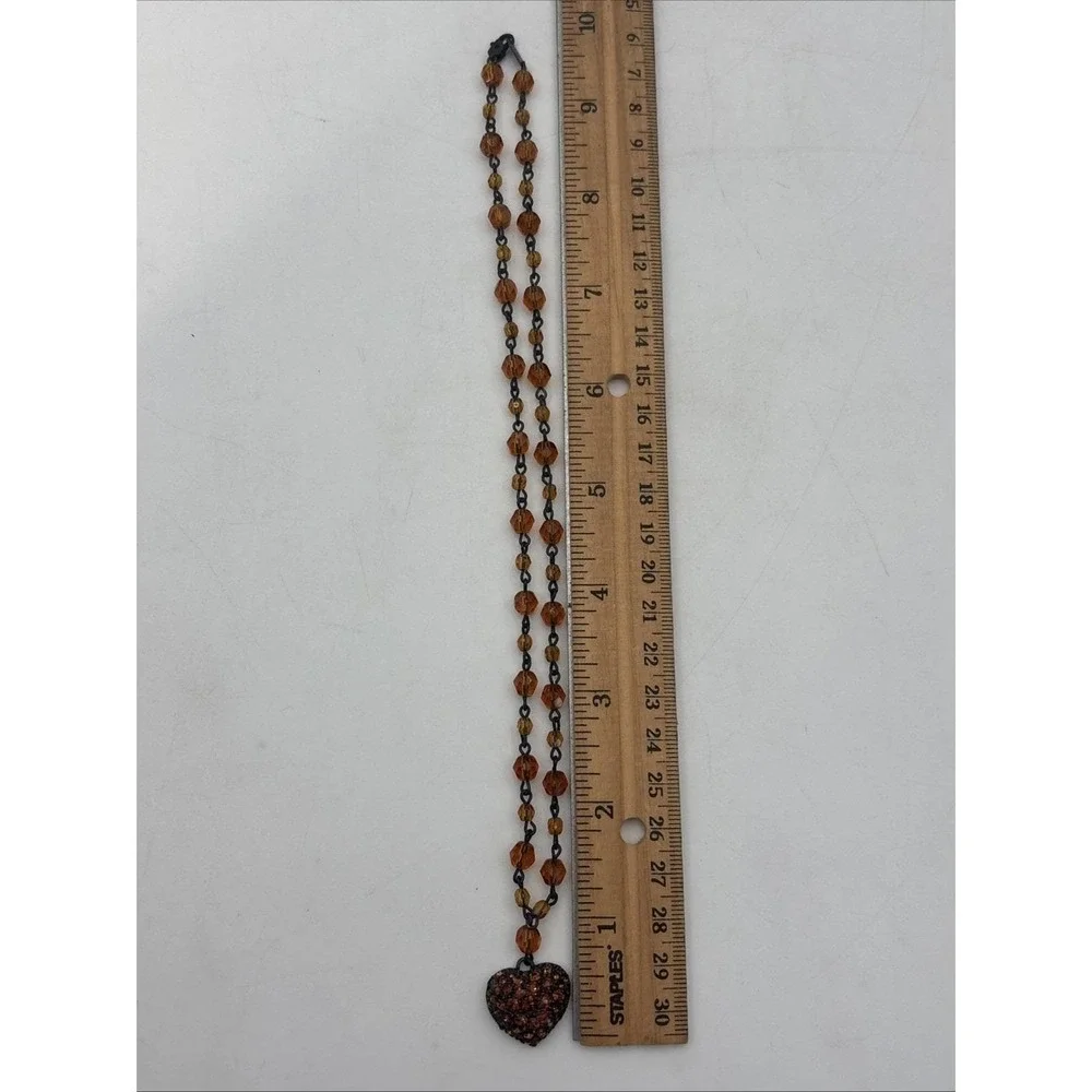 Vintage Roxanne Assoulin amber glass bead & rhinestone heart‎ 18